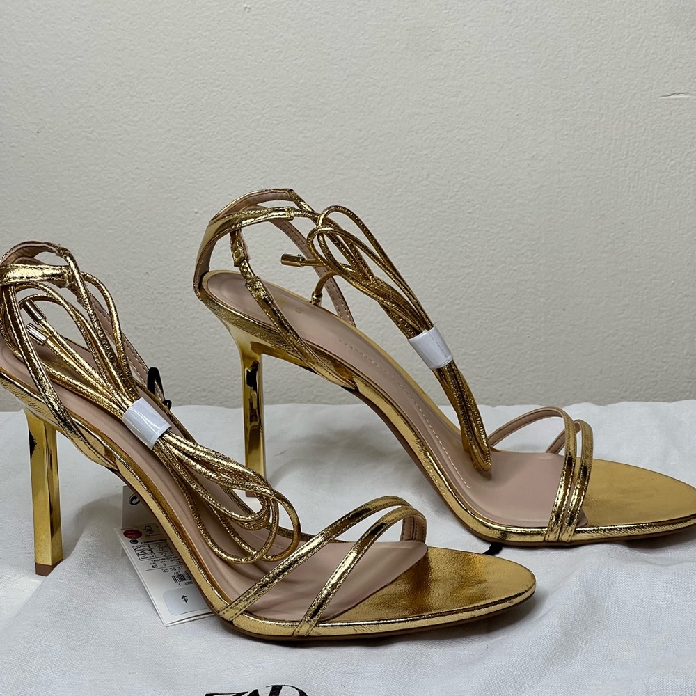Zara Gold Lace up  Sandals - Picture 7 of 14